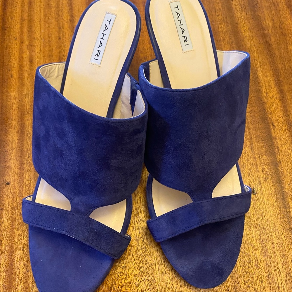 Tahari Adalucia Royal Blue Suede Mules